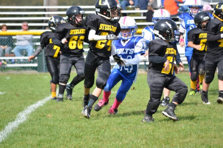 Players in the Mount Pleasant Area Junior Football league. The teams had their season canceled this week after officials were threatened.