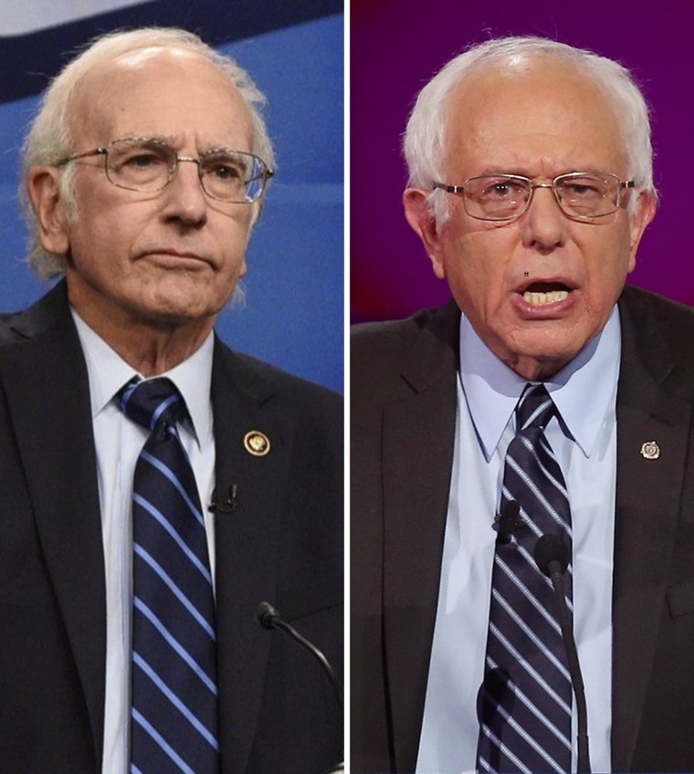 Image: Larry David portrays Bernie Sanders (left) and Bernie Sanders