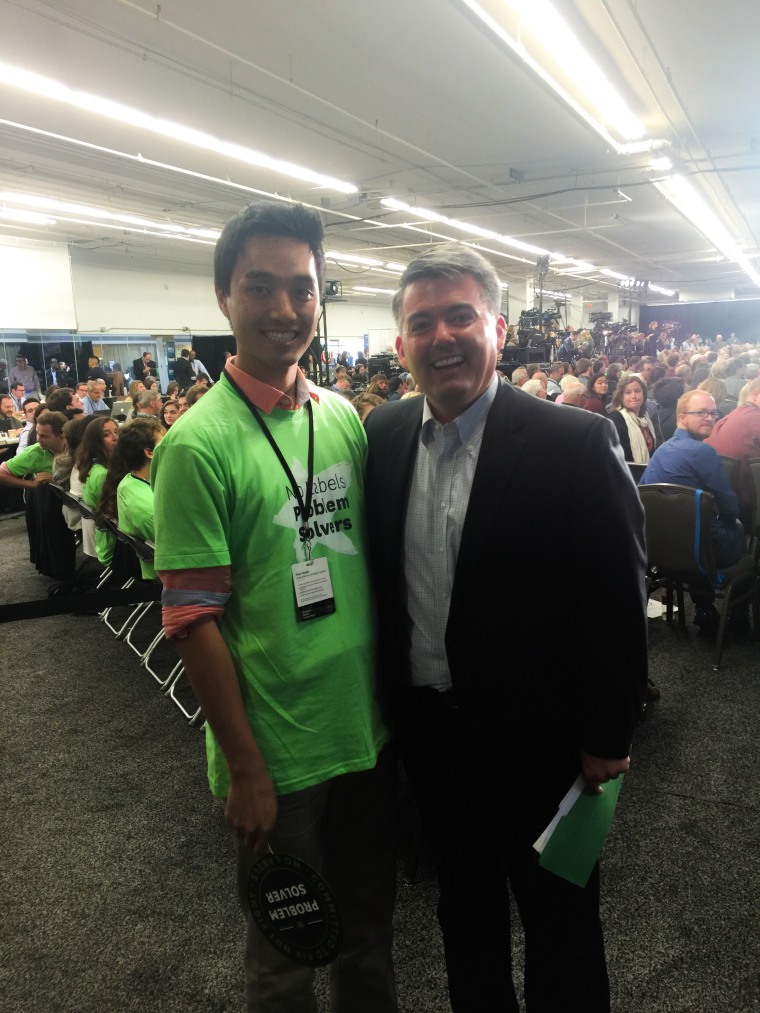 Joseph Choe at a convention with his U.S. Senator from Colorado, Cory Gardner.