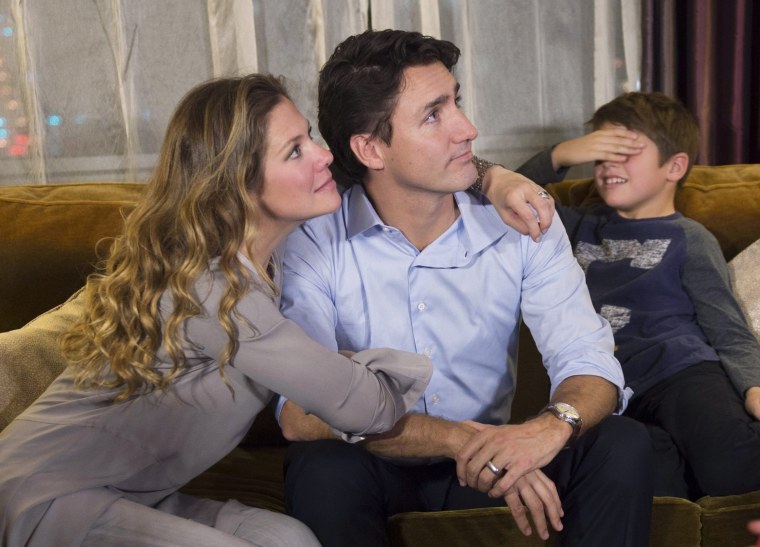 Image: Justin Trudeau and family await election results