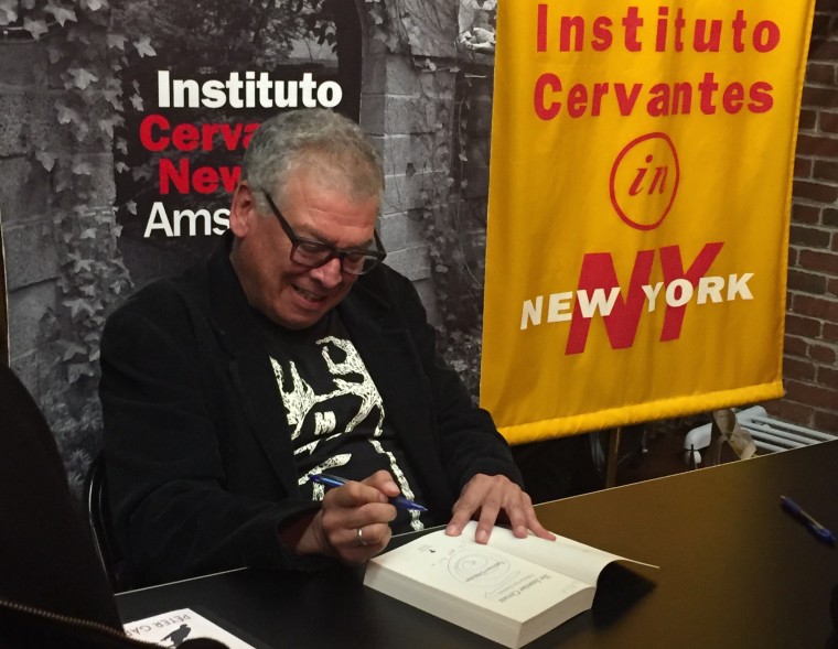 Acclaimed Guatemala American author Francisco Goldman signing his book at the Instituto Cervantes in New York.