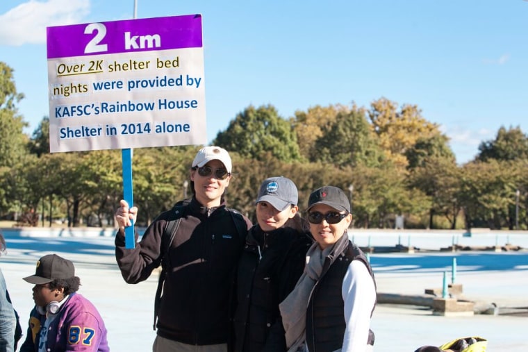 From left to right, Korean American Family Service Center board member David Park, volunteer Jamie Choi, and board member Jennifer Kang on Oct. 17, 2015 at Flushing Meadows Corona Park.