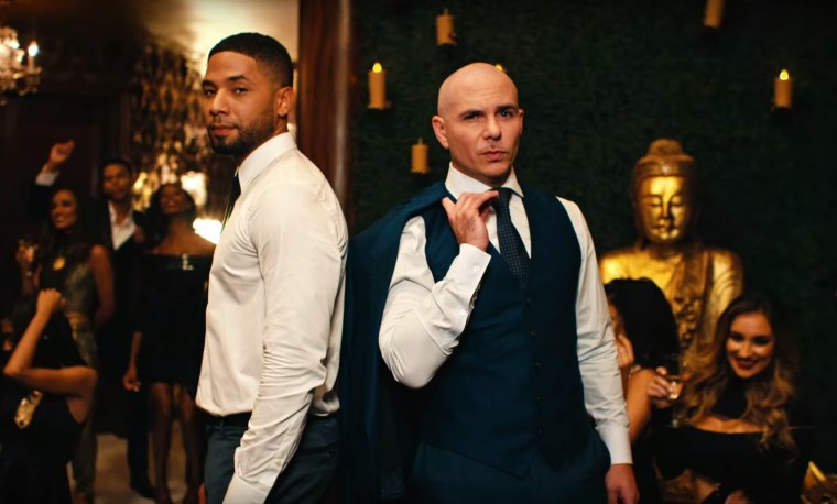 Jussie Smollett and Pitbull in "No Doubt About It" music video.