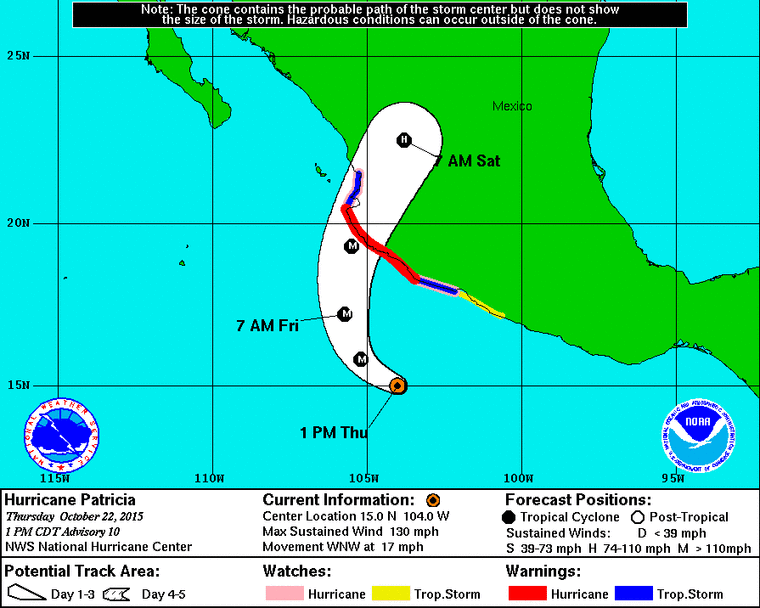 The projected path of the hurricane as of Thursday afternoon.