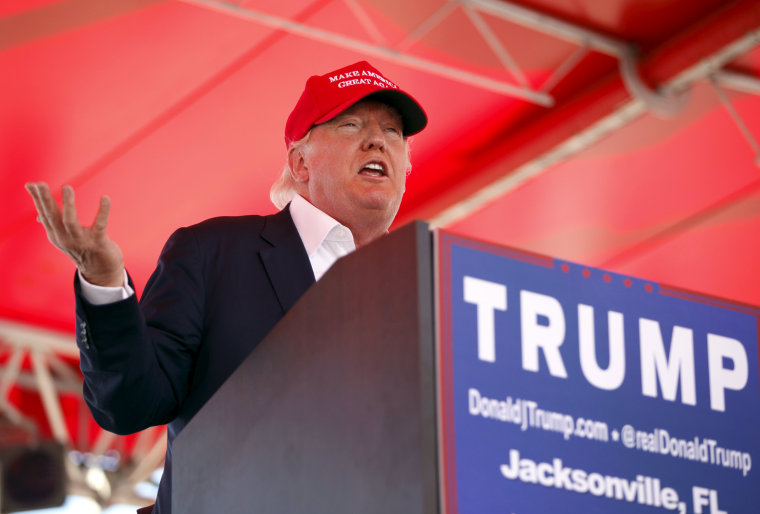 Image: U.S. Republican presidential candidate Donald Trump speaks at a Trump for President campaign rally at the Jacksonsville Landing in Jacksonville, Florida