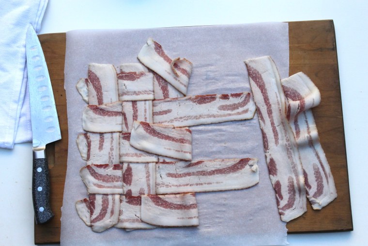How to make bacon-wrapped turkey: start to form a lattice