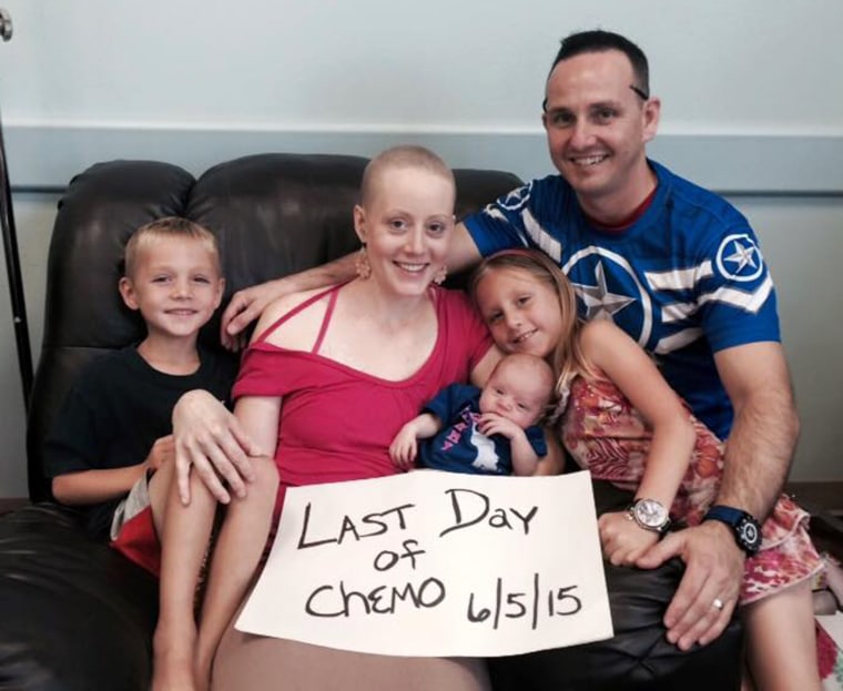 The Whitney family on Sarah's last day of chemo.