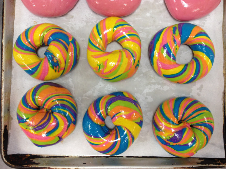Rainbow Bagels from Brooklyn's The Bagel Store