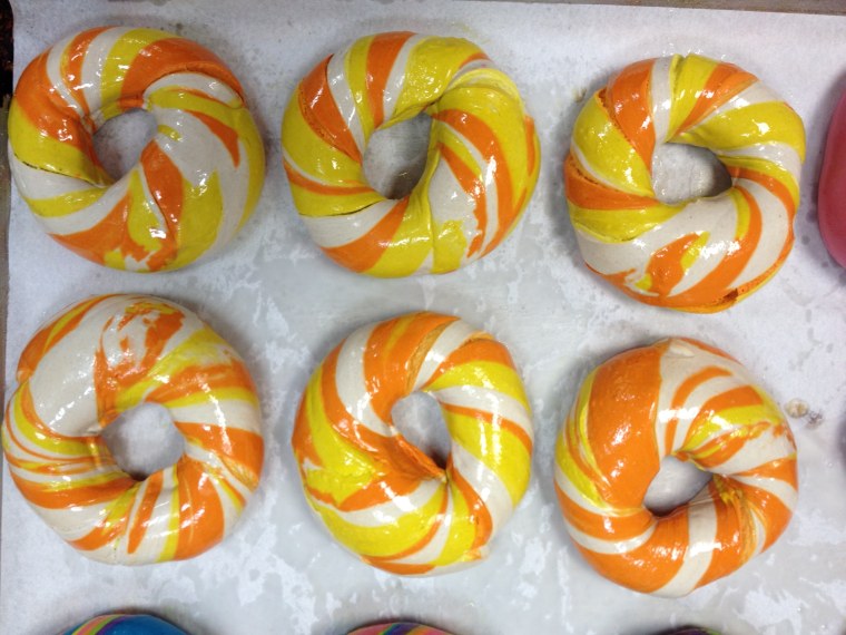 Candy Corn Bagels at Brooklyn's The Bagel Store