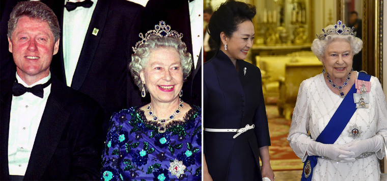 Queen Elizabeth wearing the sapphire tiara