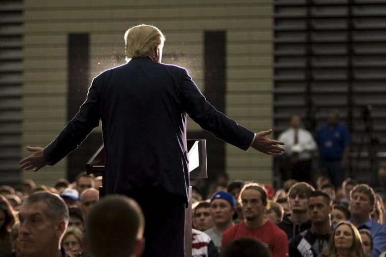 Image: Republican U.S. presidential candidate Trump speaks during a campaign rally at West High School in Sioux City, Iowa