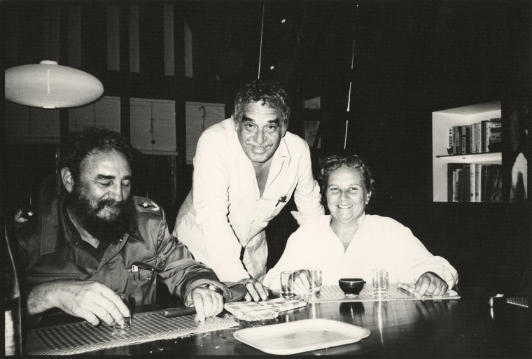 Cuban leader Fidel Castro, Gabriel García Márquez, and literary agent Carmen Balcells in Havana. Circa 1980-1990s.