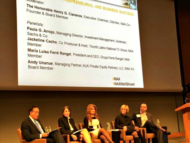 NAA Co-founder Henry Cisneros and panelists at “Journeys of Entrepreneurial and Business Success” at Goldman Sachs auditorium, New York City.