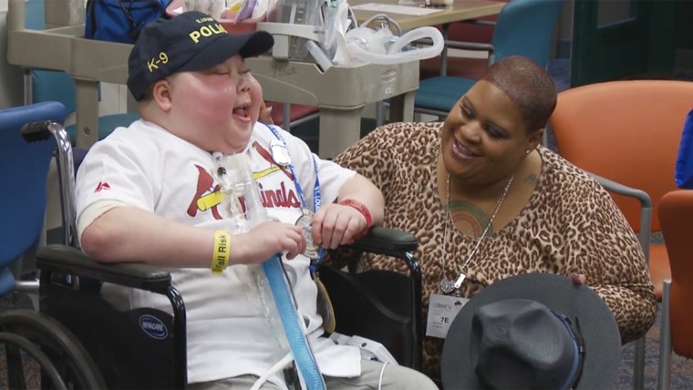 Zyron Ward and his mother at his surprise party at St. Louis Children's Hospital