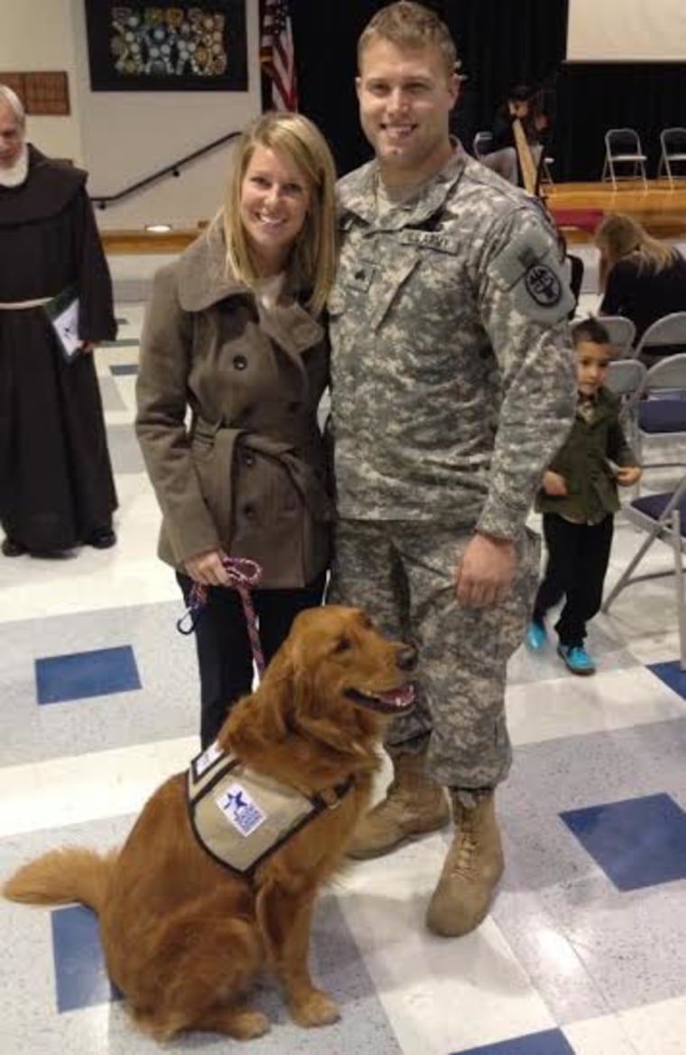 Justin Lansford and his wife, Carol take service dog, Gabe, from Warrior Canine Connection, all over town.