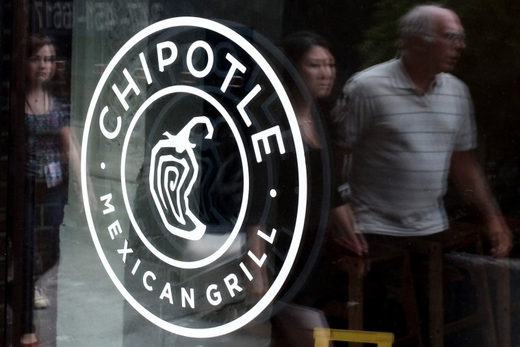 Image: People pass walk by a Chipotle Restaurant