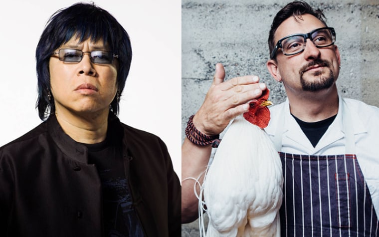 "Demon Chef" Alvin Leung of Hong Kong's Bo Innovation and Chef Chris Cosentino of San Francisco's Cockscomb Restaurant