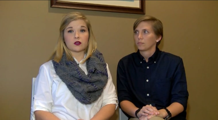 Brittany Rowell and Jessica Harbuck are challenging a ban against adoption by same-sex couples