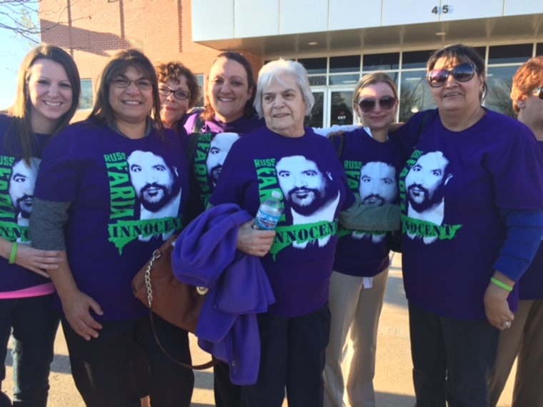 Some of Faria's supporters outside the courthouse after the verdict was read.