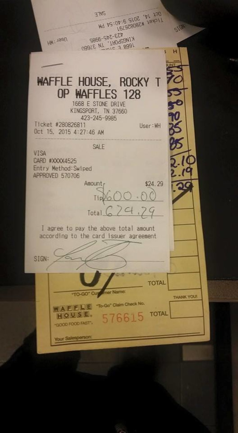 Lauren Ball, a Waffle House waitress, received a $600 tip from customers