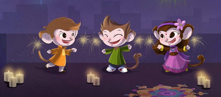 Meet the three main characters of “The Diwali Gift,” Suno, Dekho, and Jaano.