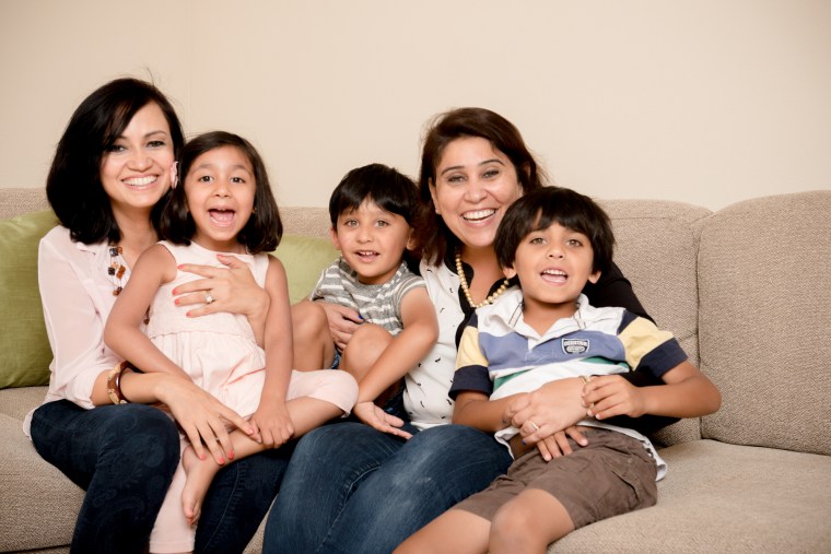 3 Curious Monkeys cofounders and “The Diwali Gift” co-authors, Shweta Chopra and Shuchi Mehta, with their children