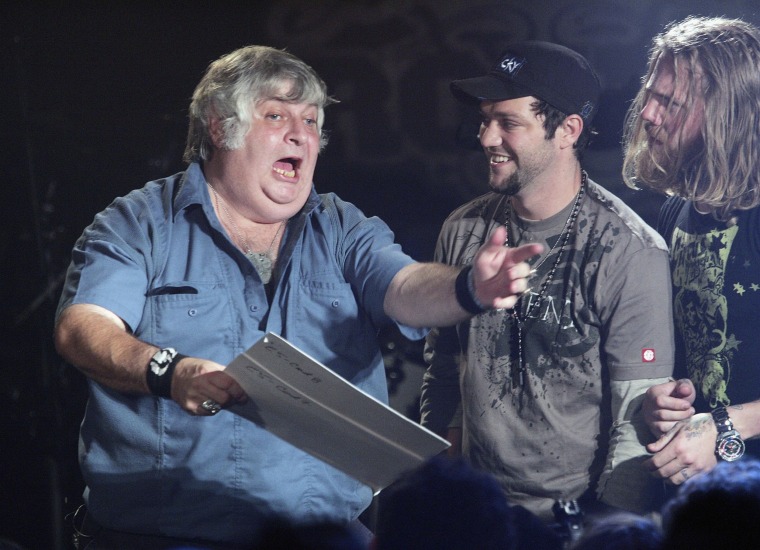 Image: Vincent Margera, Bam Margera and Ryan Dunn appear onstage during a taping of MTV2's "All That Rocks"