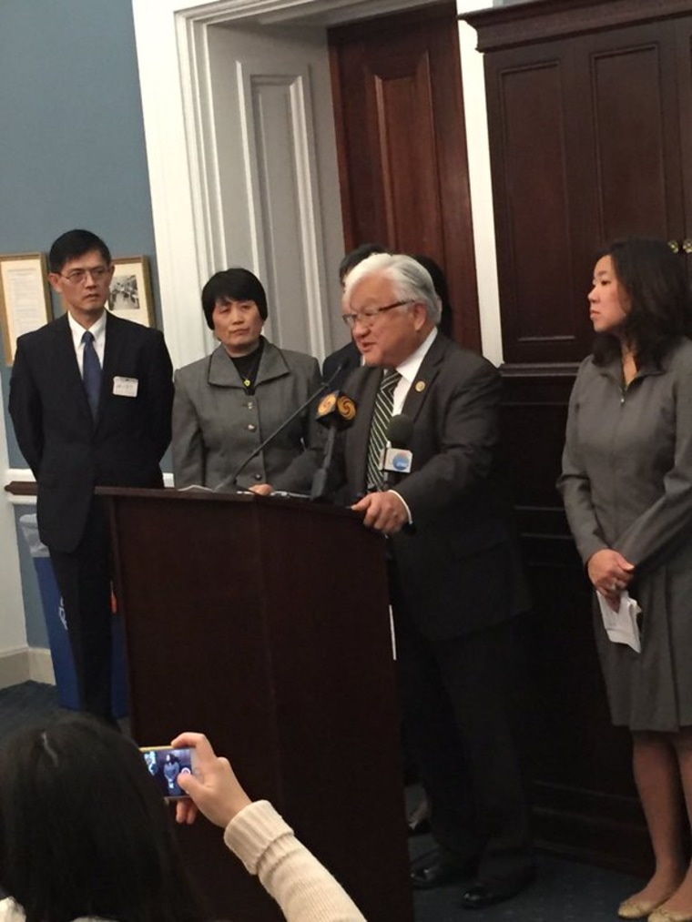 Rep. Mike Honda speaks at a press conference on Tuesday, Nov. 17, about the need for further investigation into the now-dropped espionage charges against two Chinese-American scientists.