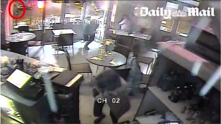 Image: Still from surveillance video showing terrorist attack on Paris restaurant