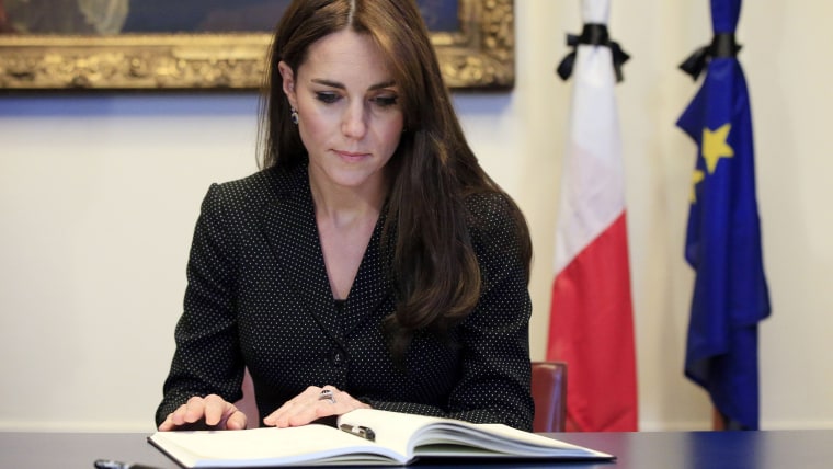 Britain's Prince William, left, and Kate, Duchess of Cambridge