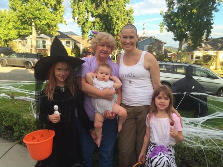 The Van Horn family poses for a Halloween photo. Mom Tonya Peat and 3 daughters Ava, Ashley and Annabelle and grandmother Carol Van Horn.