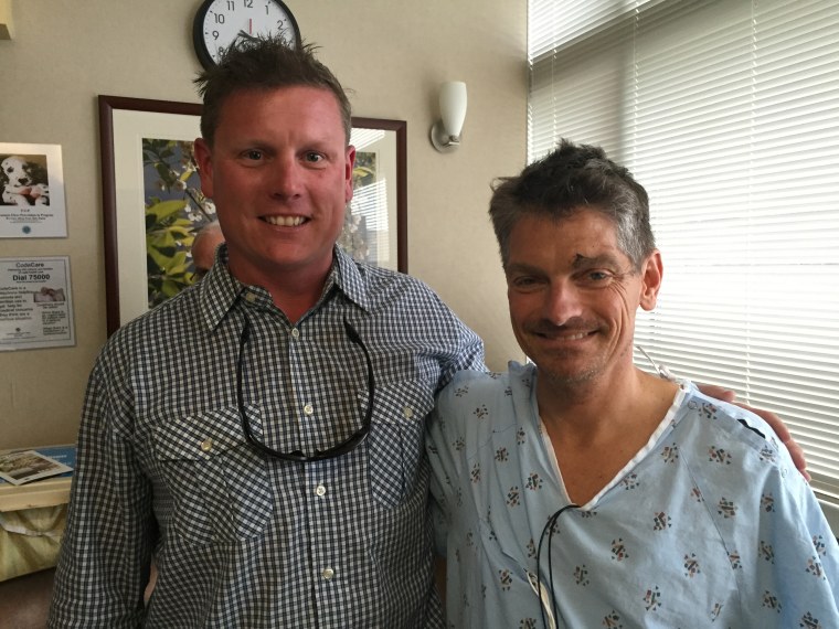 Wylie, right, in the hospital with his friend Billy Griggs, who performed CPR until the ambulance came.