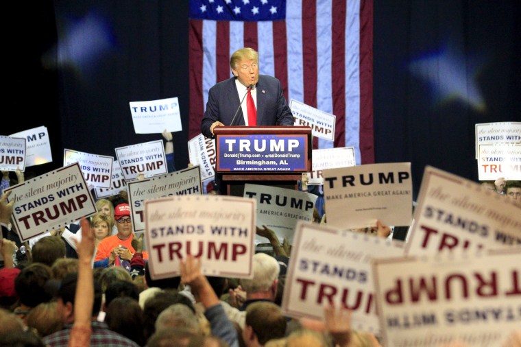 Image: U.S. Republican presidential candidate Donald Trump speaks at a rally at the Birmingham Jefferson Civic Complex in Birmingham