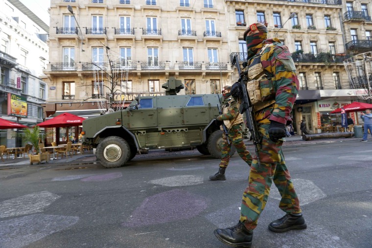 Image: Belgian soldiers patrol in central Brussels