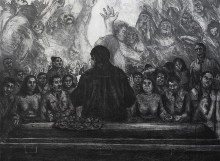 The Last Eulogies of Poets, 89" x 66", Charcoal and acrylic on canvas, 2010 by Maceo Montoya.