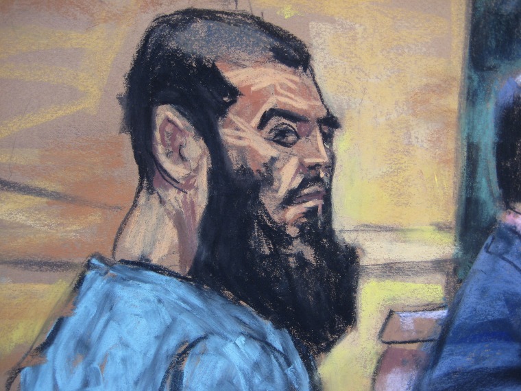Image: File picture of Abid Naseer in a courtroom sketch as he pleads not guilty to terrorism charges in New York