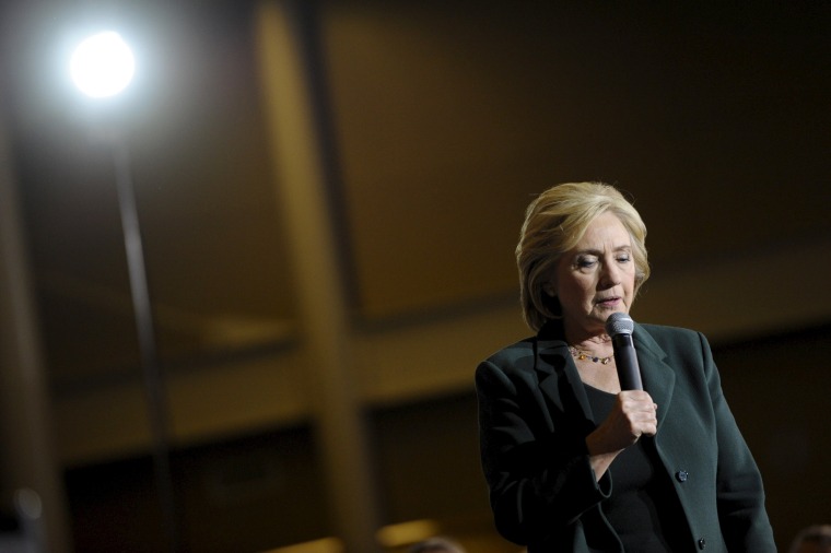 Image: U.S. Democratic presidential candidate Clinton speaks at a campaign stop in Iowa