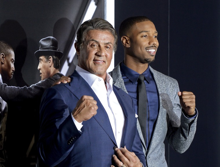 Image: File photo of Sylvester Stallone and Michael B. Jordan during the premiere of the film "Creed" in Los Angeles