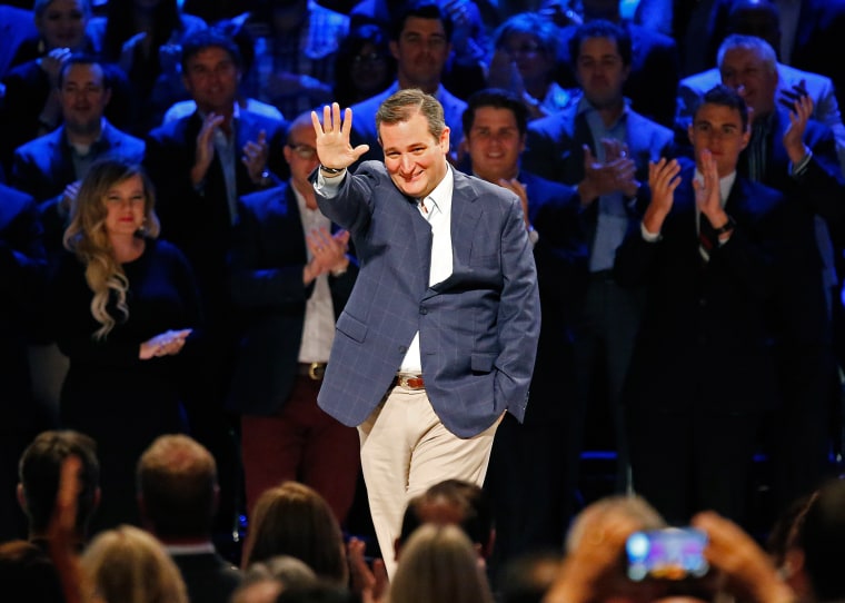 Cruz waves onstage during the North Texas Presidential Forum at Prestonwood Baptist Church in Plano, Texas on Oct. 18. Presidential candidates were invited to address the audience, followed by a discussion with Dr. Jack Graham, pastor of Prestonwood Baptist Church, a 40,000 member congregation.