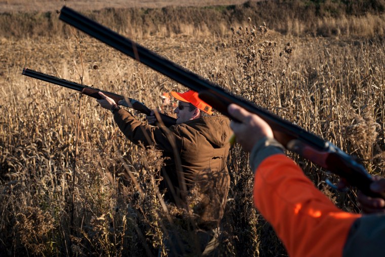 Cruz takes aim at a pheasant with his shotgun during the Col. Bud Day Pheasant Hunt hosted by Congressman Steve King outside of Akron, Iowa on Oct. 31.