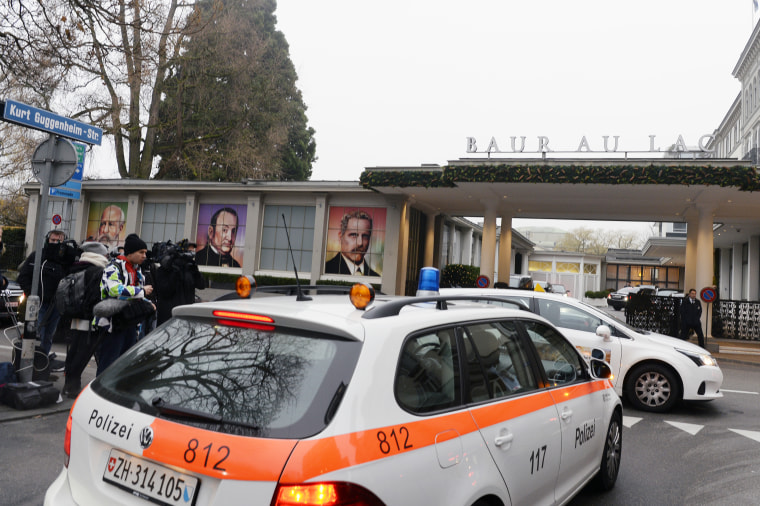 A police car stands in front of the 'Baur au Lac' hotel in Zurich, Switzerland, Thursday, Dec. 3, 2015.