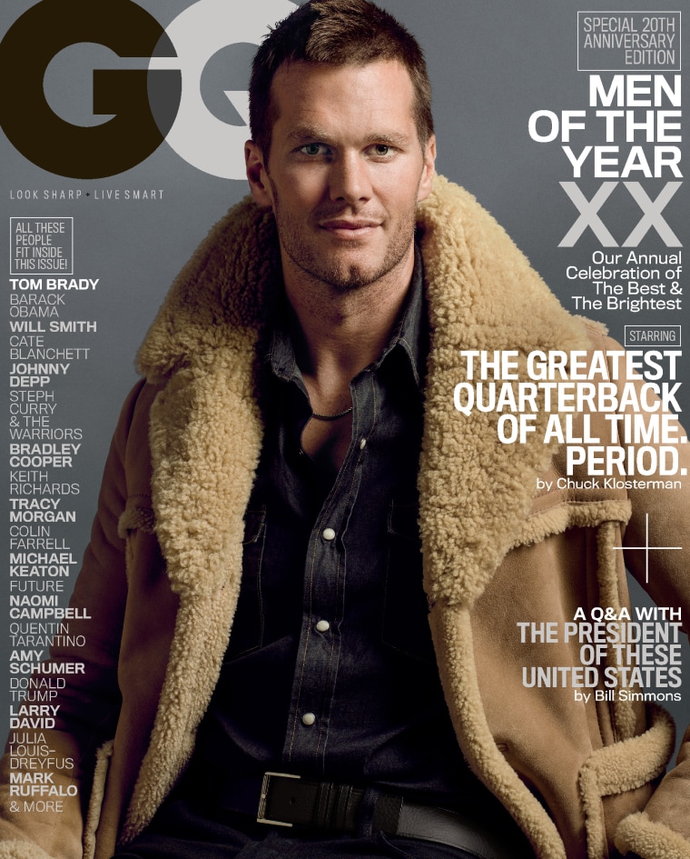 Tom Brady is featured on one of the covers of GQ's 20th anniversary issue, released in late 2015.