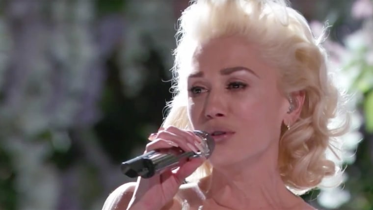 Gwen Stefani singing on "The Voice" Monday.