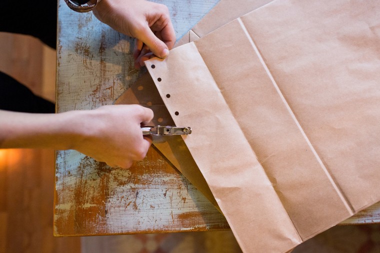 DIY recycled paper bag holiday party decor