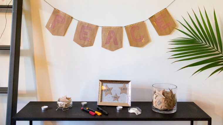 DIY recycled paper bag holiday party decor
