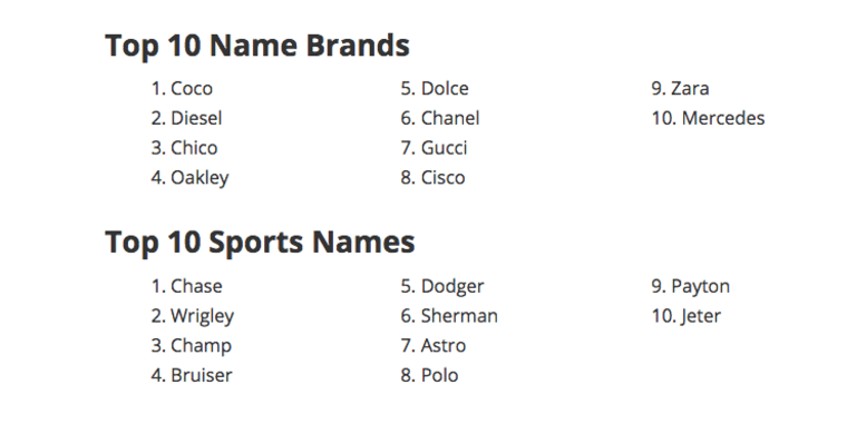 Top 10 brand and sports names for dogs in 2015