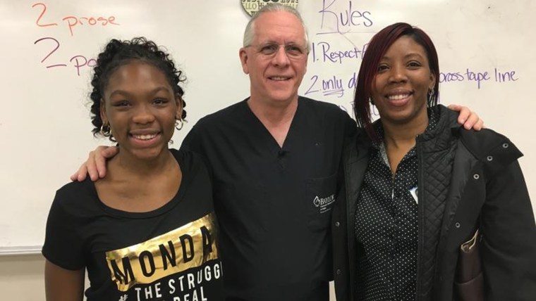 Texas teen Ashli Taylor got a surprise visit from Dr. Robert Goldstein, who helped save her life as an infant, after Ashli wrote a touching letter to Goldstein thanking him. The two are pictured along with Ashli's mother, Crystal Pope-Taylor, who donated part of her liver to save Ashli.