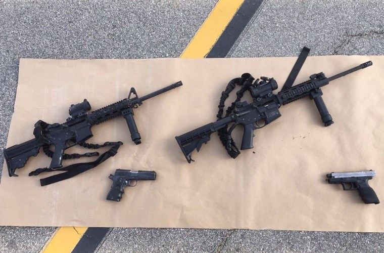 The San Bernardino County Sheriff released this photo of weapons carried by the suspects in the mass shooting.