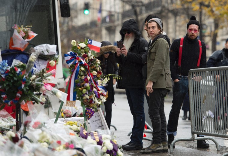 Image: Members of the Eagles of Death Metal outside the Bataclan on Dec. 8