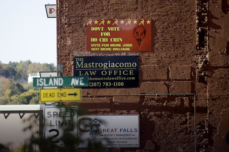 Anti-Ben Chin sign seen on Main Street in Lewiston on Monday morning.